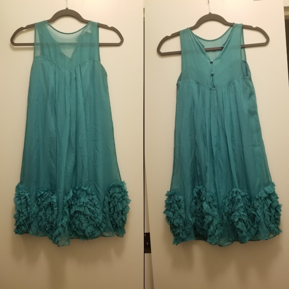 Rebecca Taylor Turquoise Ruffle Cocktail dress